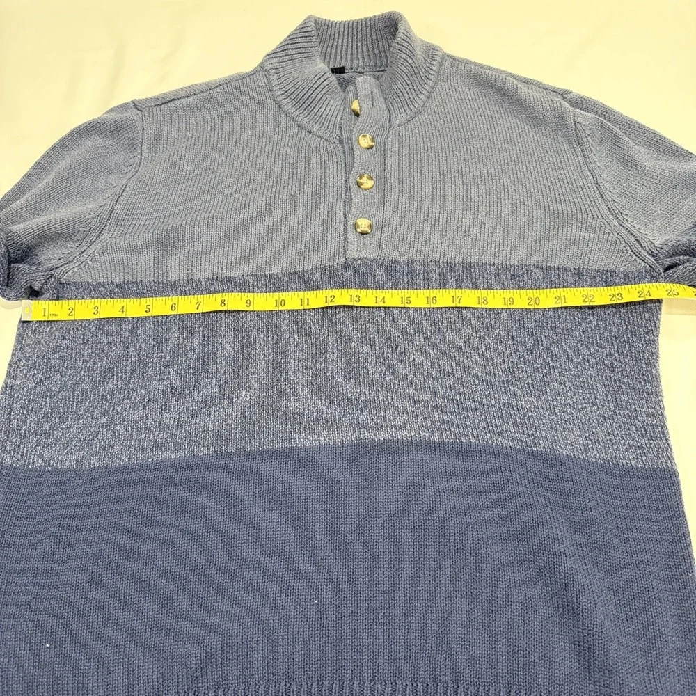 Grandpacore Minimalist‎ Two Tone Henley Knit Mock Neck Sweater Blue Men's XL